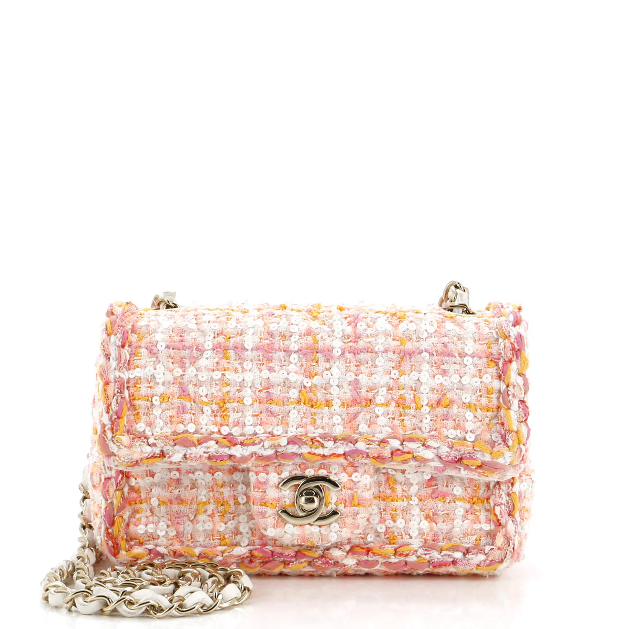 Classic Single Flap Bag Braided Quilted Tweed with Sequins Mini - Deep Luxury