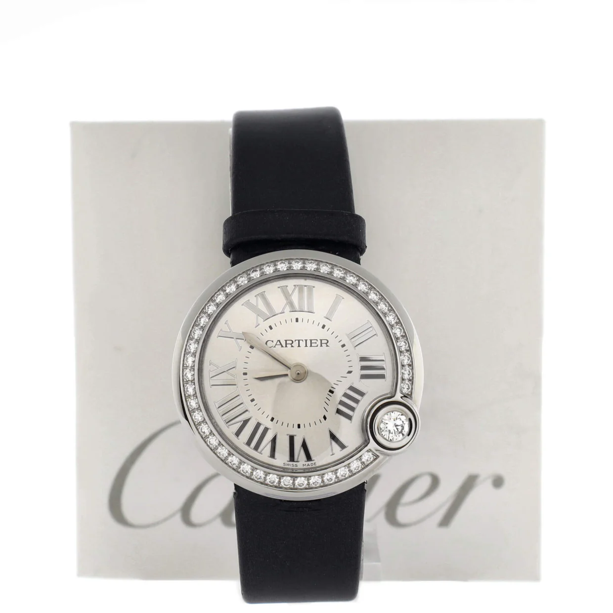 Ballon Blanc de Cartier Quartz Watch Stainless Steel and Satin with Diamond Bezel 30 - Deep Luxury