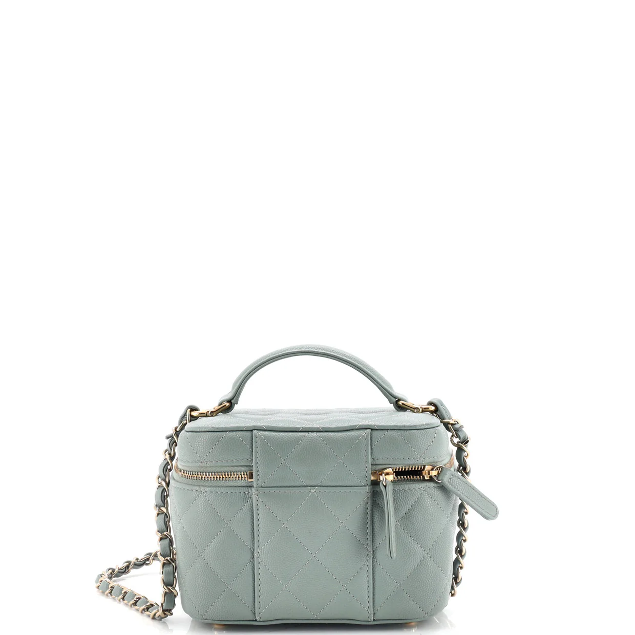 CC Top Handle Vanity Case with Chain Quilted Caviar Mini - Deep Luxury
