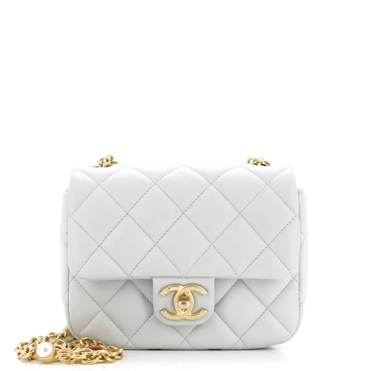 CC Enamel Pearl Charm Me Square Flap Bag Quilted Lambskin Mini - Deep Luxury