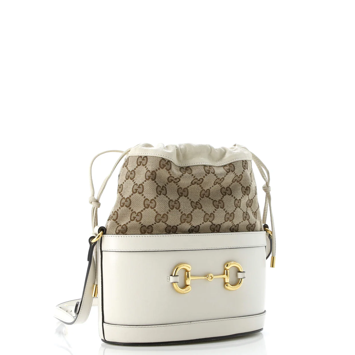 Horsebit 1955 Bucket Crossbody Bag Leather and GG Canvas Small - Deep Luxury