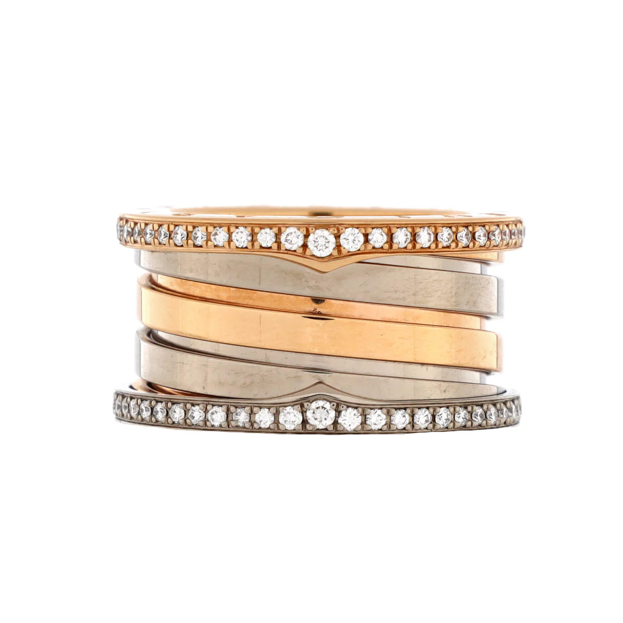 B.Zero1 Four Band Ring 18K Rose Gold and 18K White Gold with Diamonds - Deep Luxury