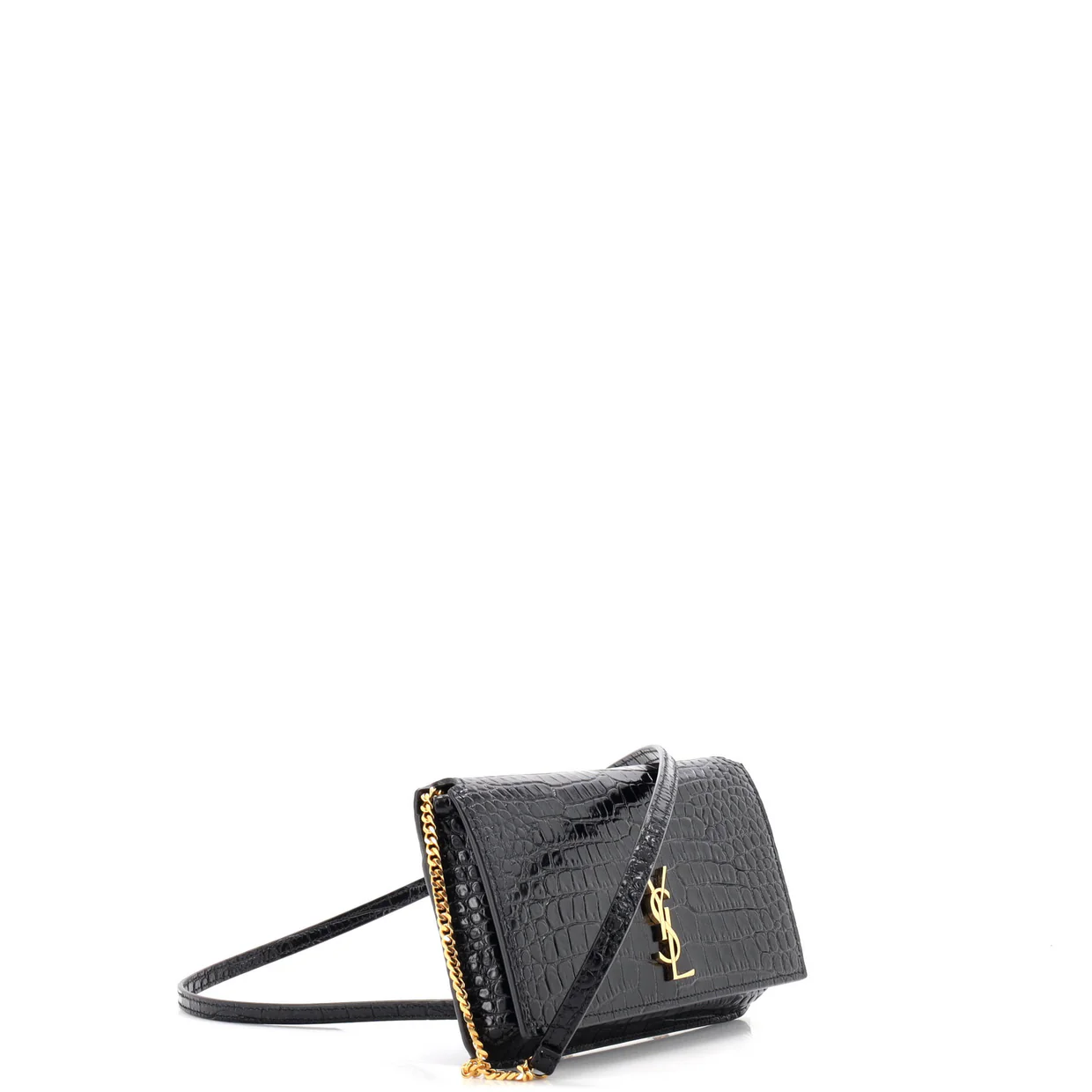 Classic Monogram Phone Holder Shoulder Bag Crocodile Embossed Leather - Deep Luxury