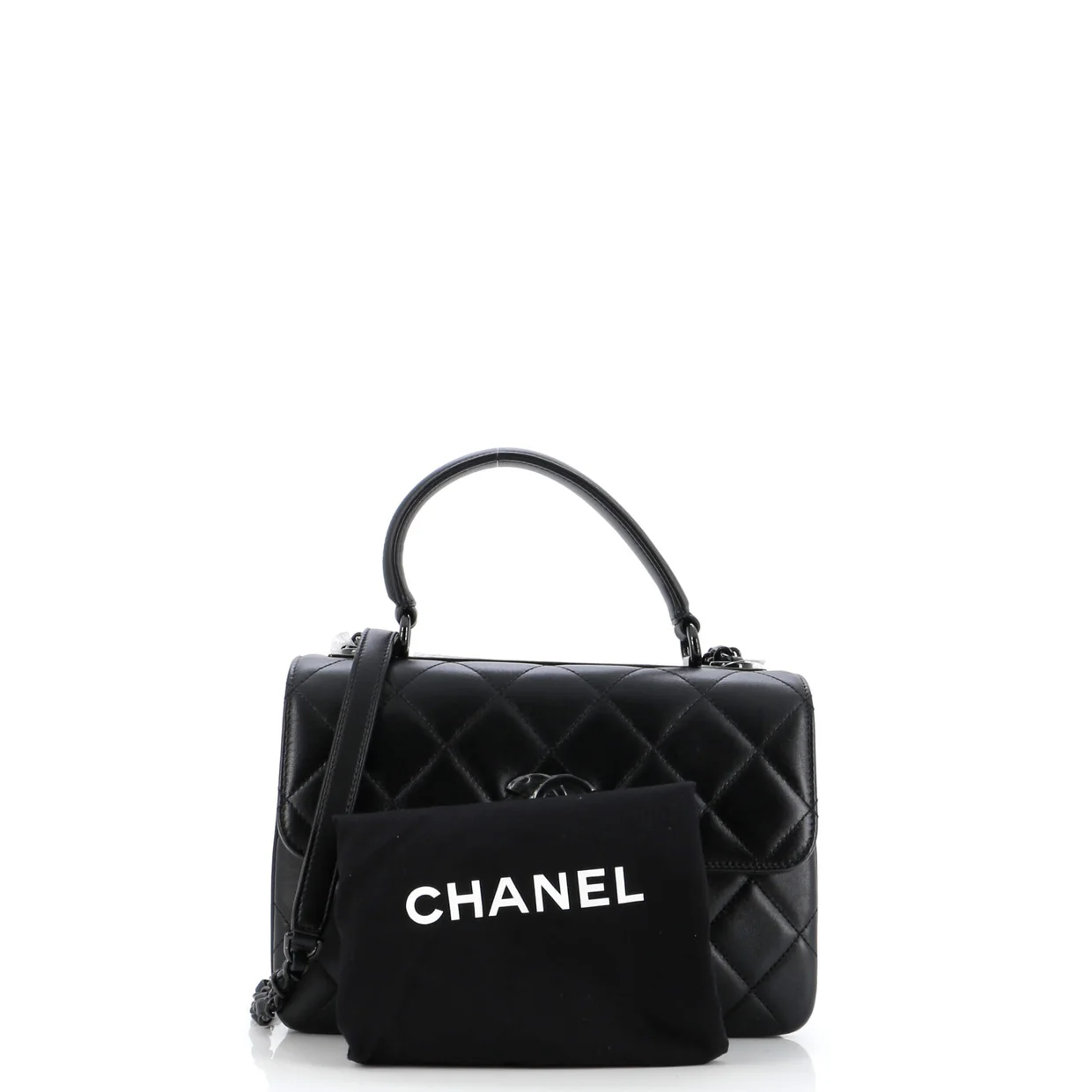 So Black Trendy CC Top Handle Bag Quilted Lambskin Small - Deep Luxury