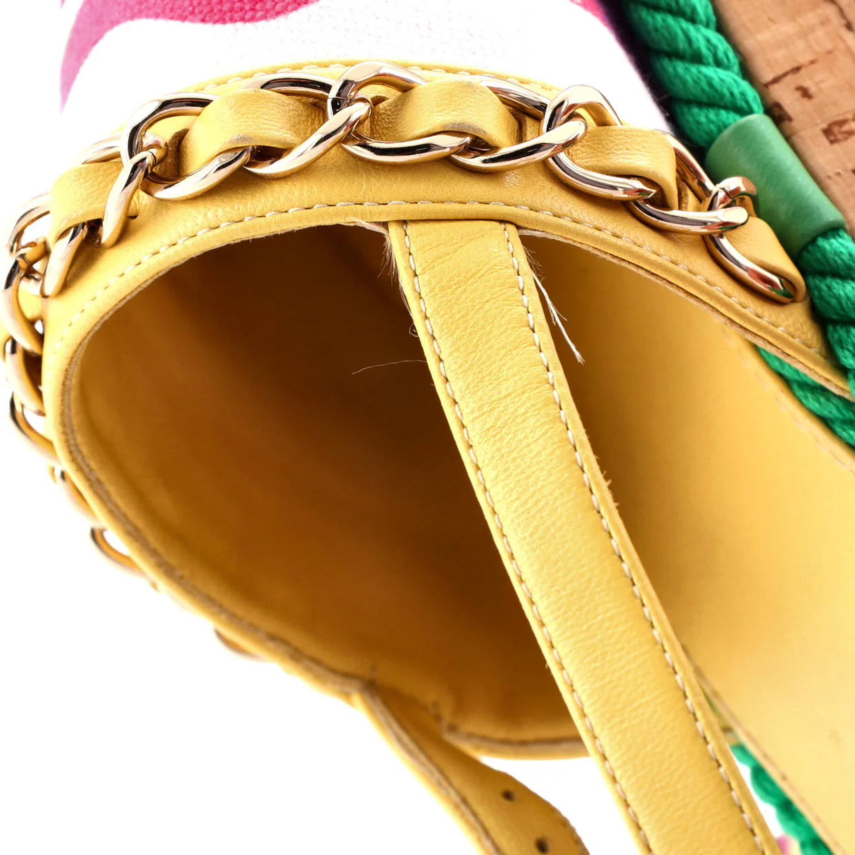 Women's Cap Toe CC Chain Slingback Mules Printed Cotton and Leather with Cork - Deep Luxury