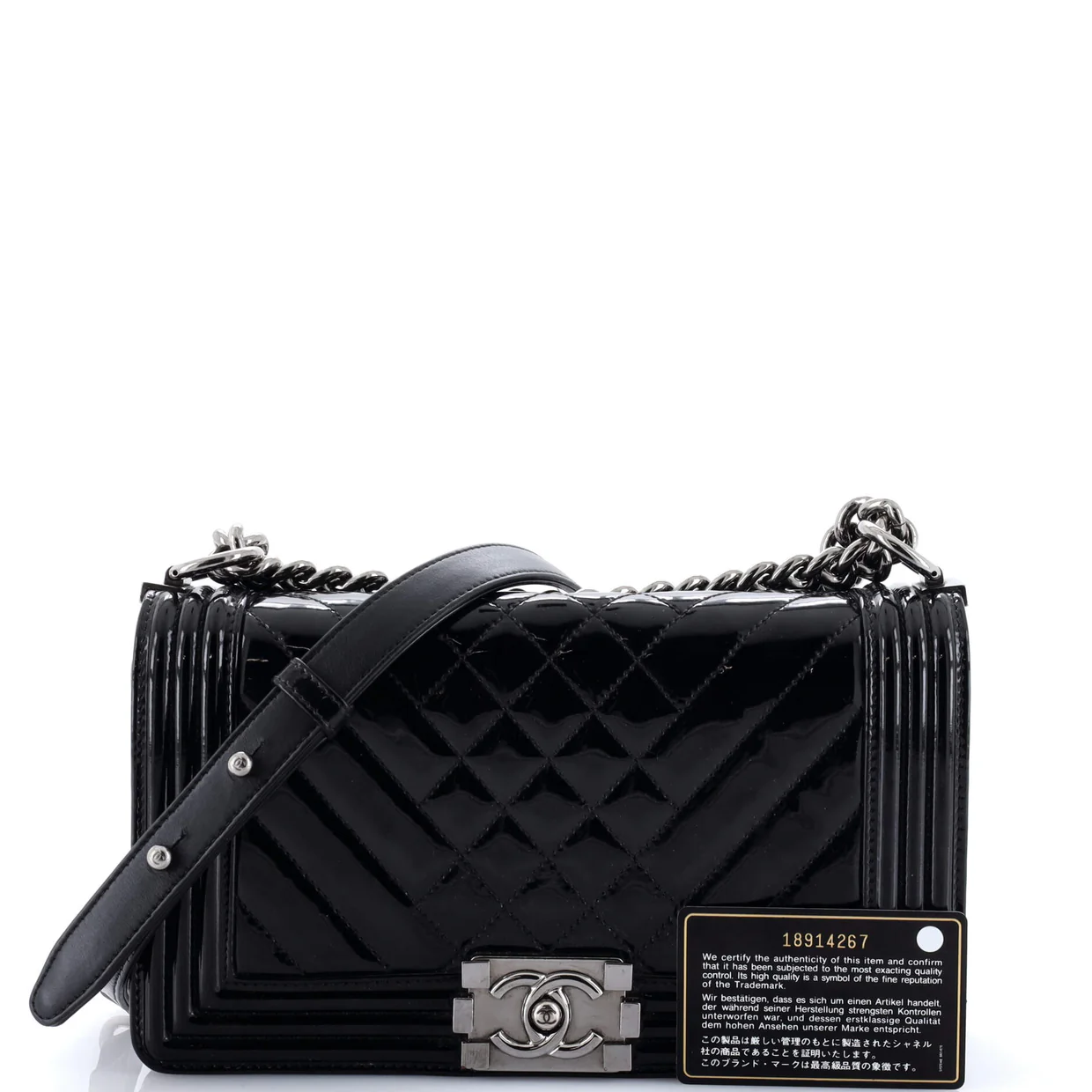 Boy Flap Bag Chevron Patent Old Medium - Deep Luxury