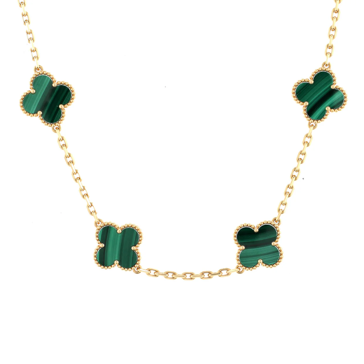 Vintage Alhambra 10 Motifs Necklace 18K Yellow Gold and Malachite - Deep Luxury
