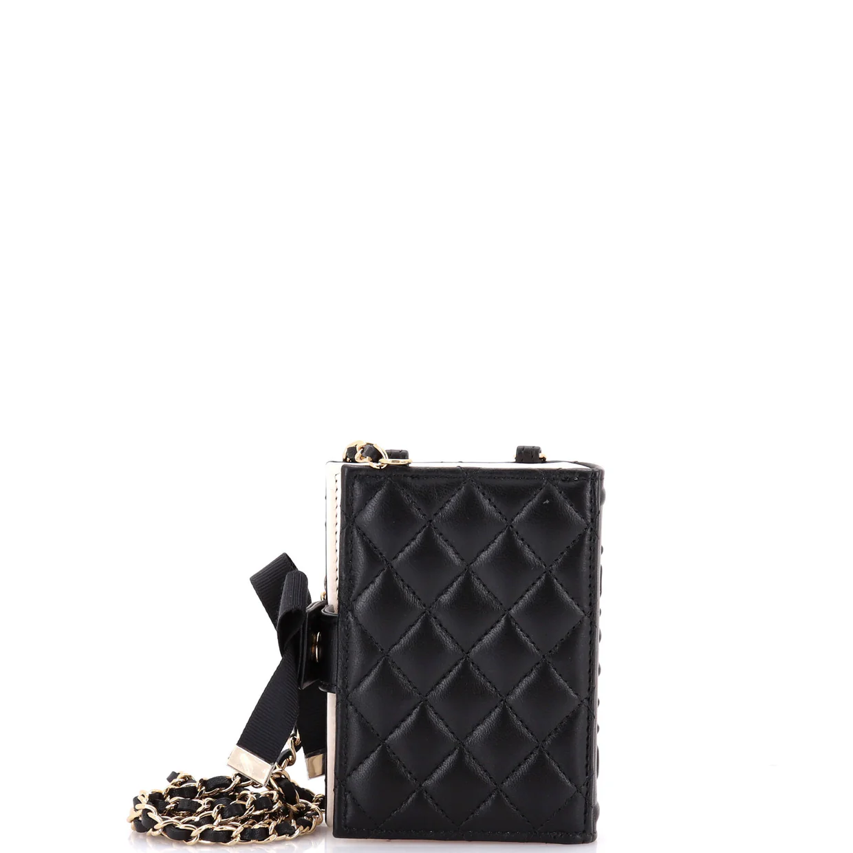 CC Book Card Holder with Chain Quilted Lambskin - Deep Luxury