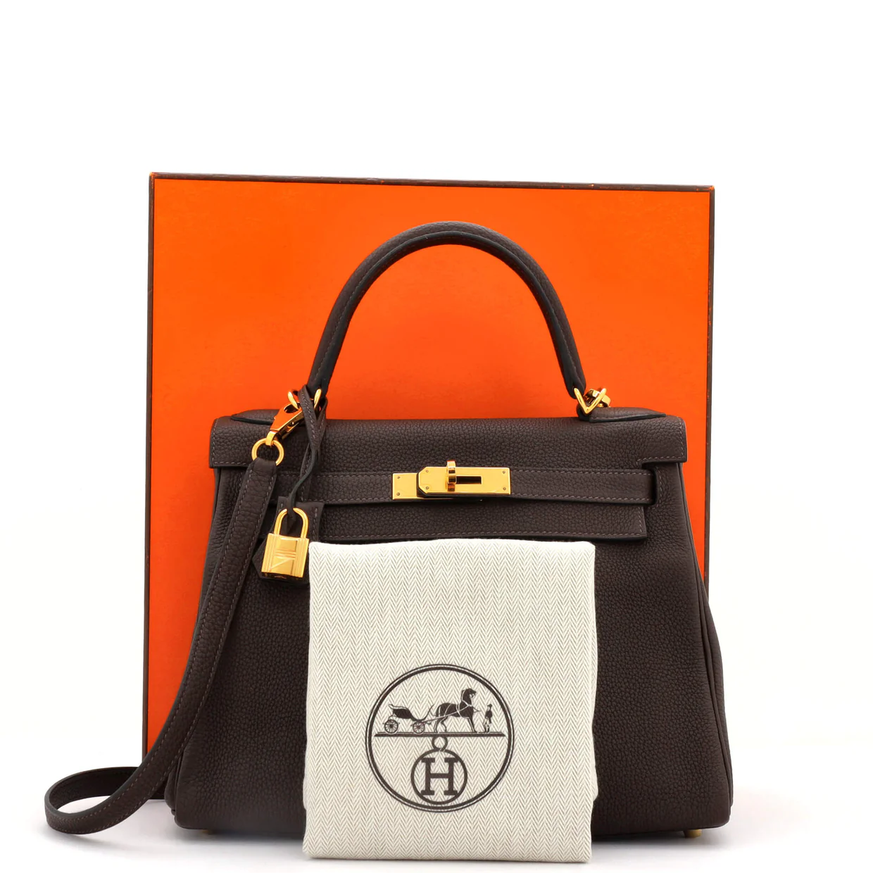 Kelly Handbag Ebene Togo with Gold Hardware 28 - Deep Luxury