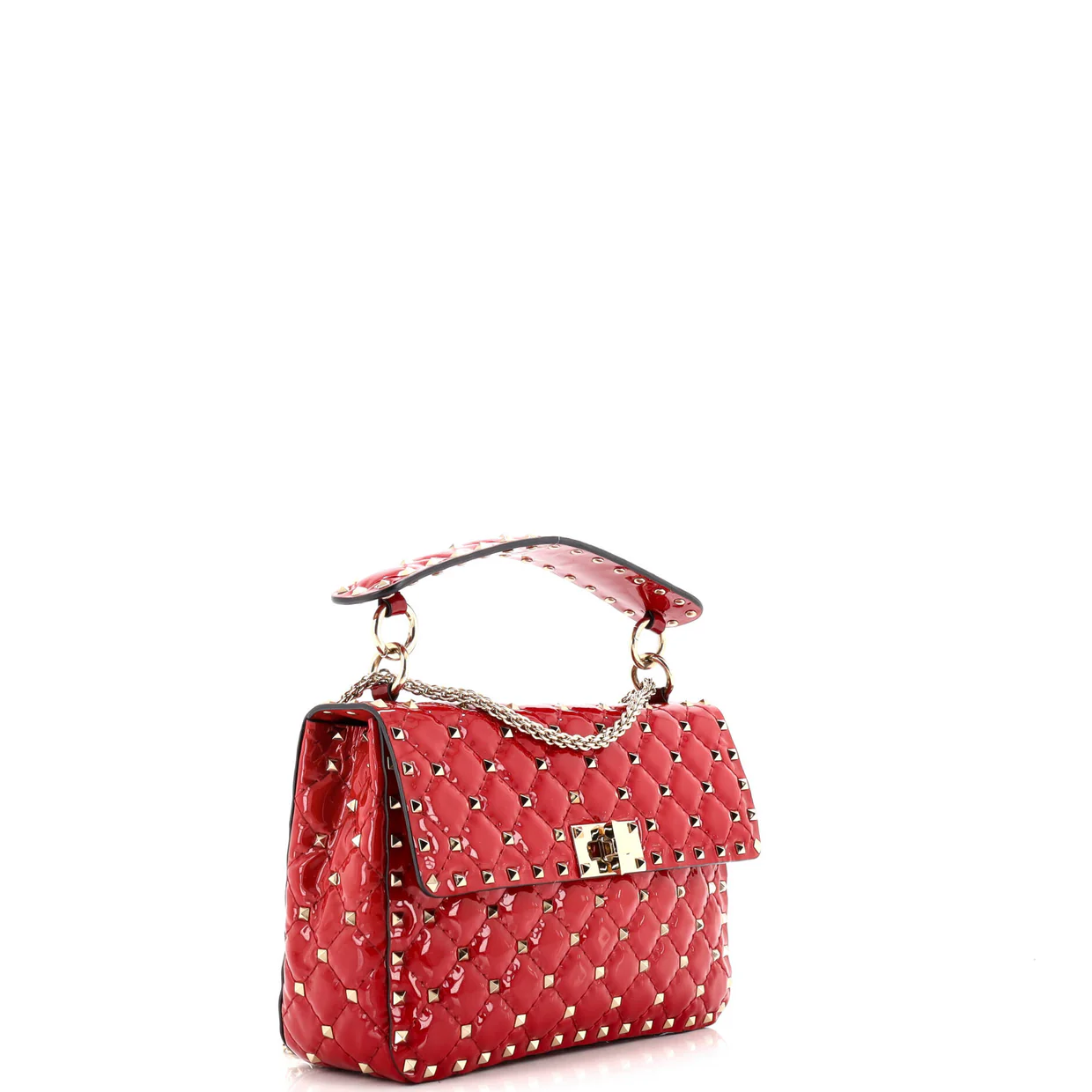 Rockstud Spike Flap Bag Quilted Patent Medium - Deep Luxury