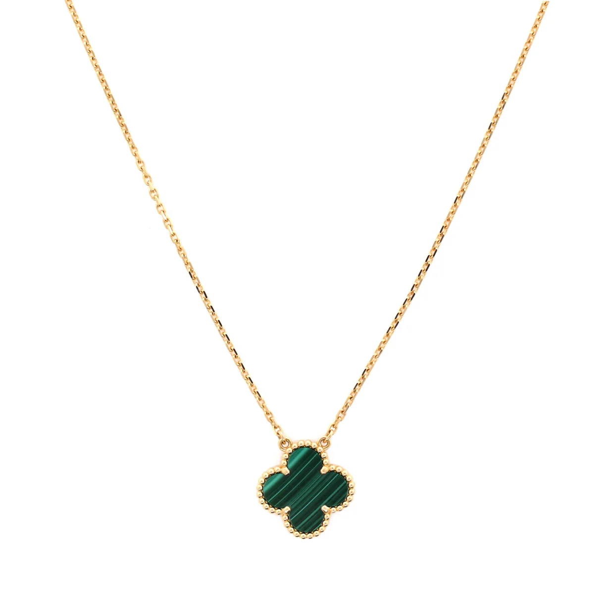 Vintage Alhambra Pendant Necklace 18K Yellow Gold and Malachite - Deep Luxury