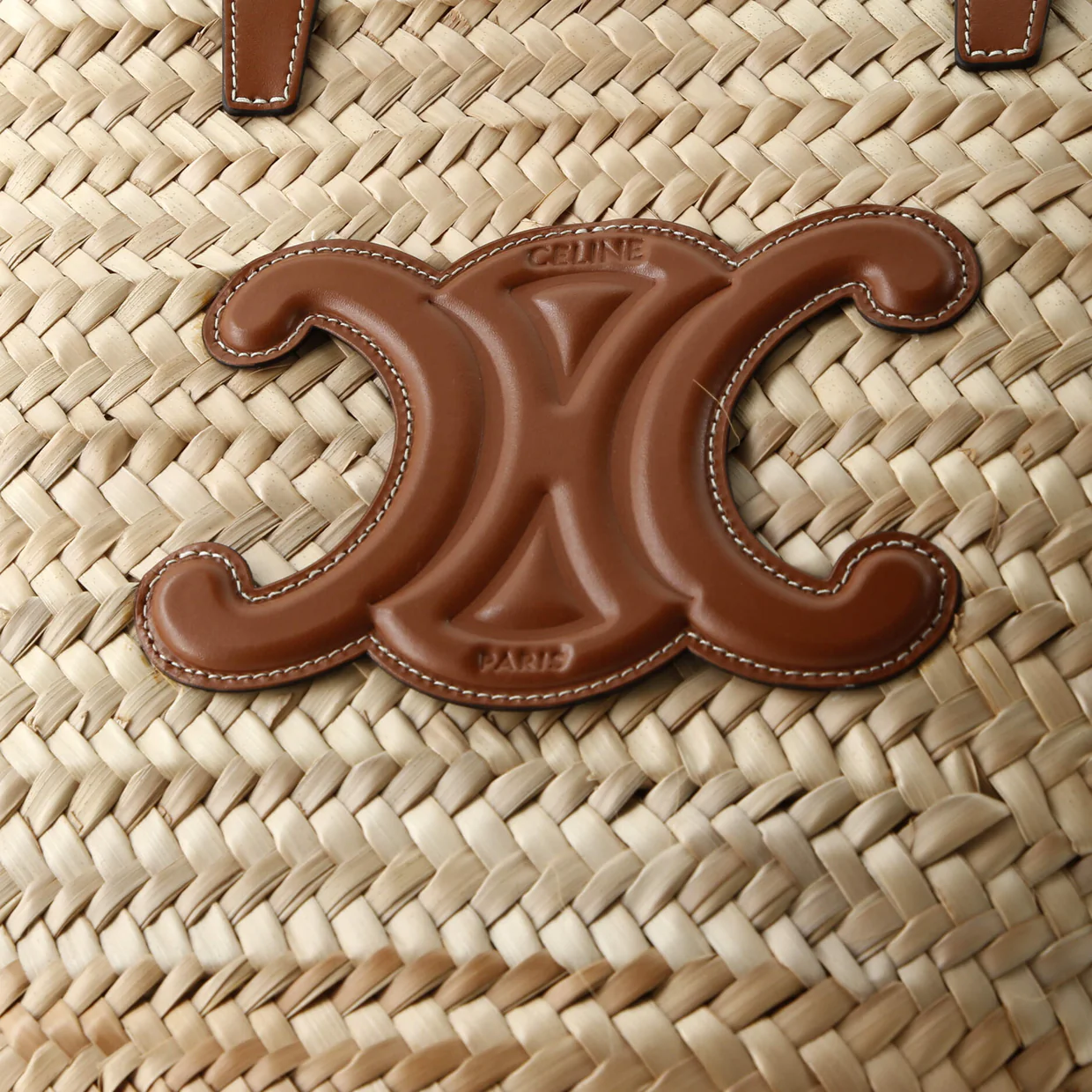 Triomphe Basket Shoulder Bag Raffia with Leather Large - Deep Luxury