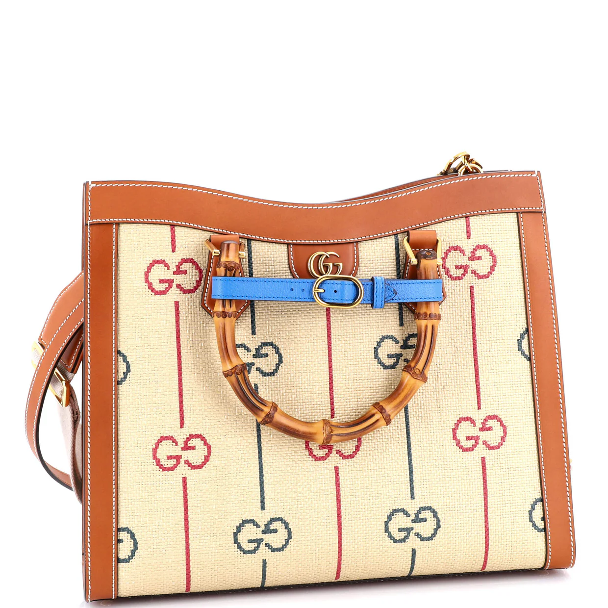 Diana NM Bamboo Handle Tote GG Raffia Medium - Deep Luxury