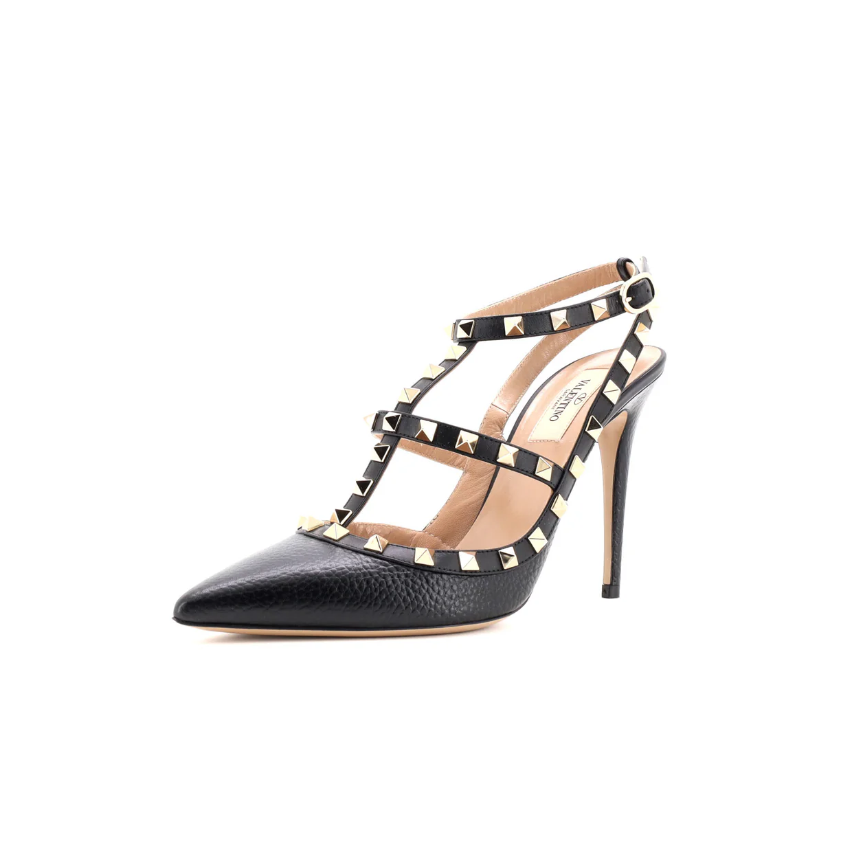 Women's Rockstud Ankle Strap Pumps Leather 100 - Deep Luxury