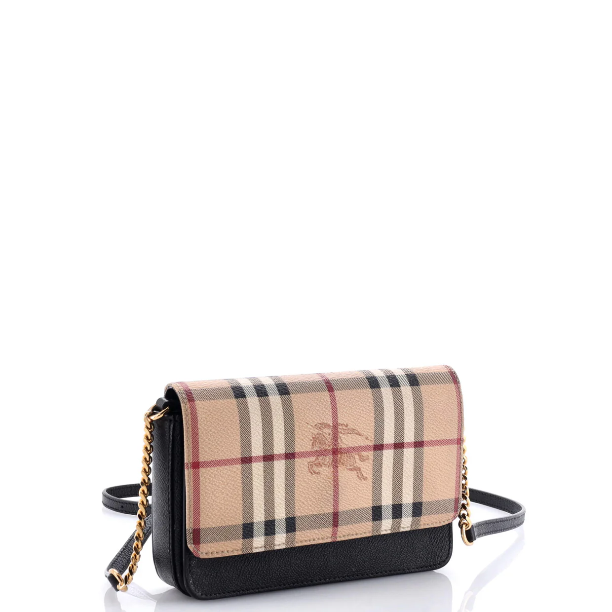 Hampshire Wallet on Chain Leather and House Check Canvas - Deep Luxury