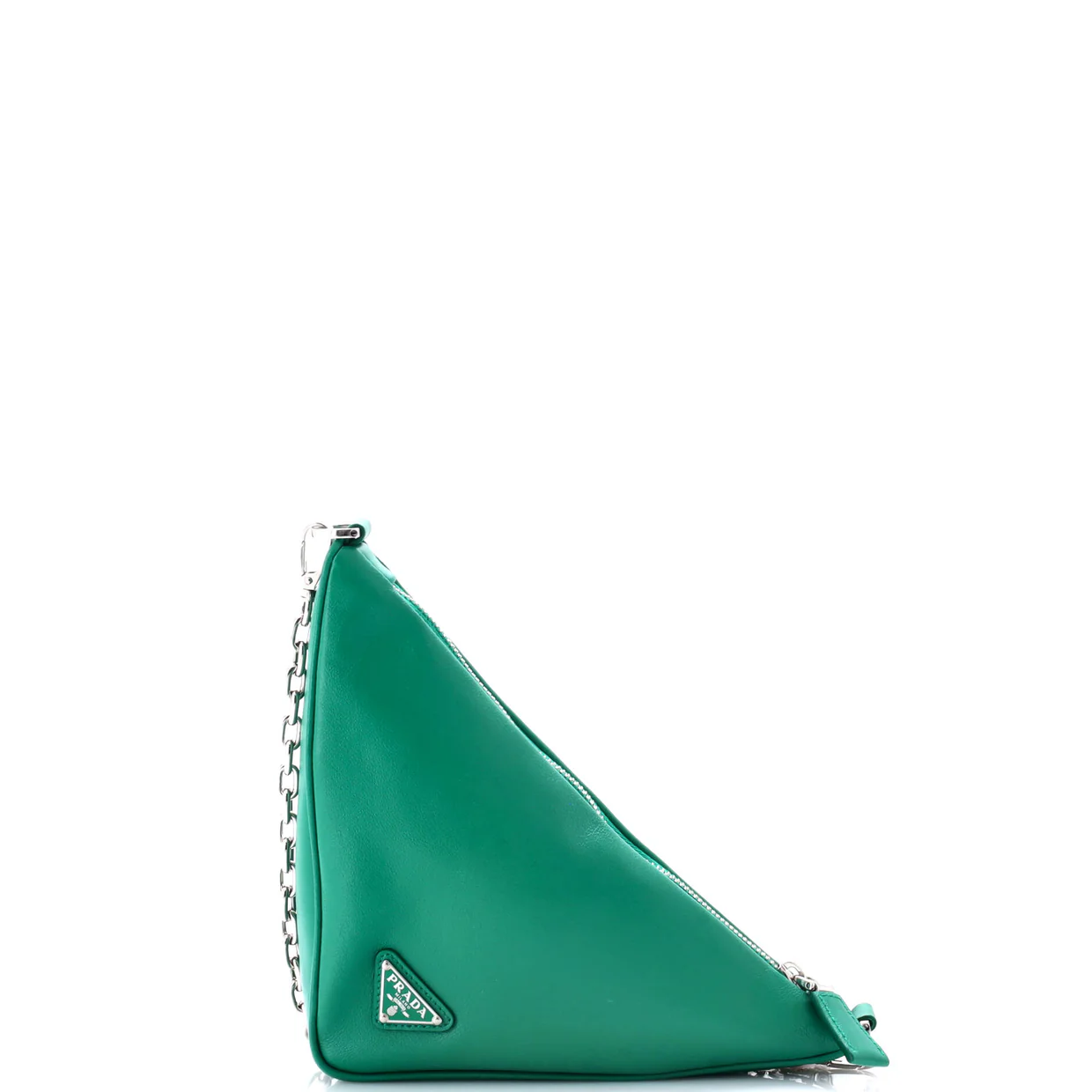 Triangle Logo Zip Chain Crossbody Bag Embossed Leather Small - Deep Luxury