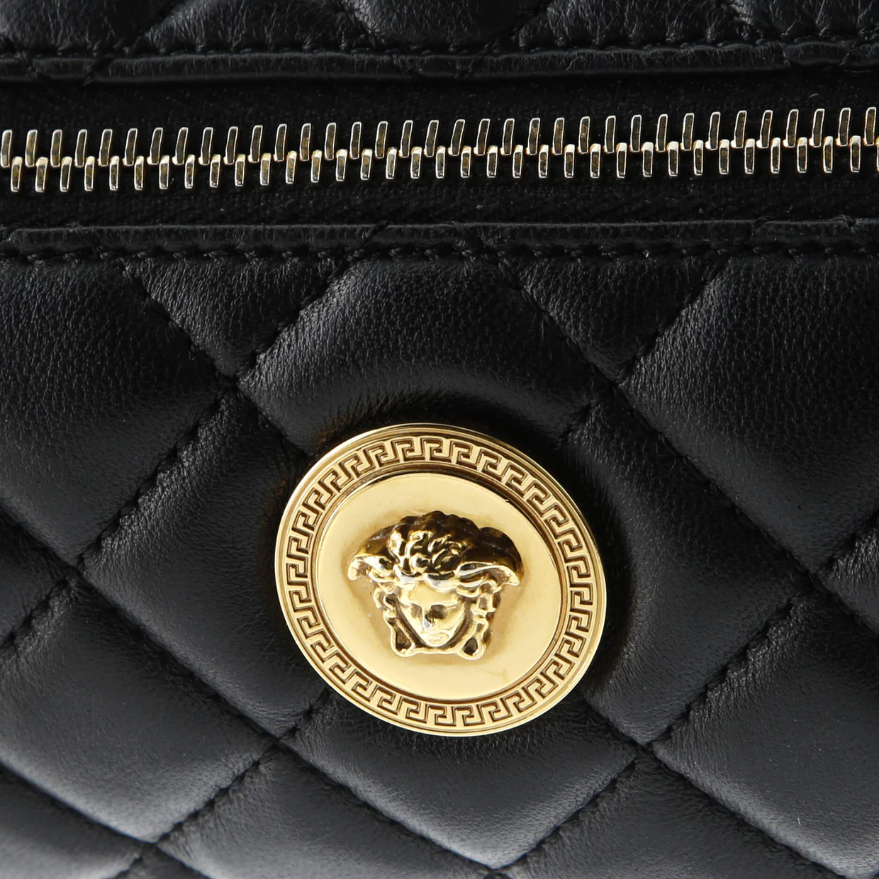Medusa Chain Zip Shoulder Bag Quilted Leather - Deep Luxury