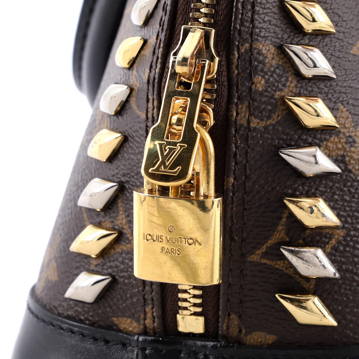 Metal Stones Alma Handbag Studded Monogram Canvas BB - Deep Luxury