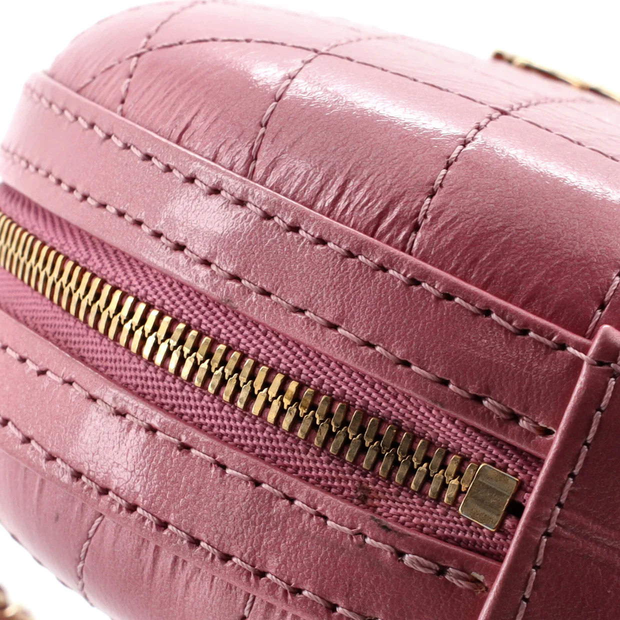 Round Chain Crossbody Bag Stitched Calfskin Small - Deep Luxury