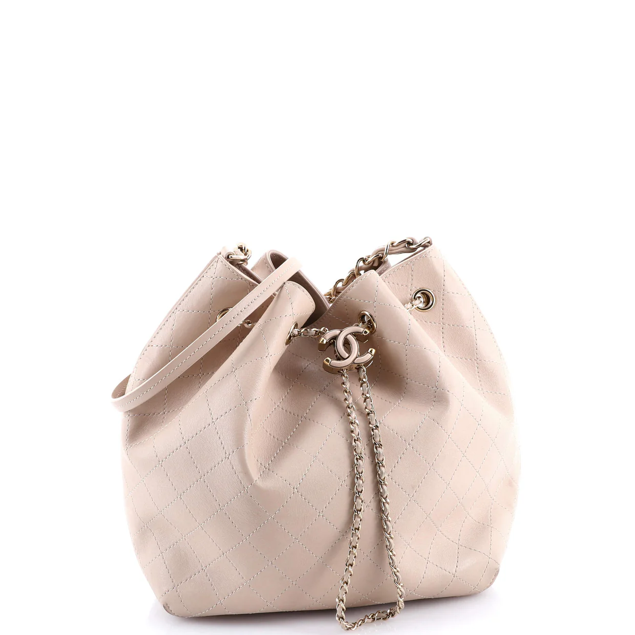 Covered CC Drawstring Bucket Bag Stitched Calfskin Medium - Deep Luxury