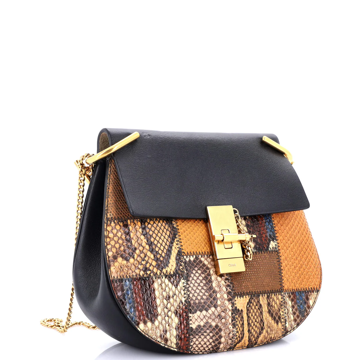 Drew Crossbody Bag Python and Leather Small - Deep Luxury