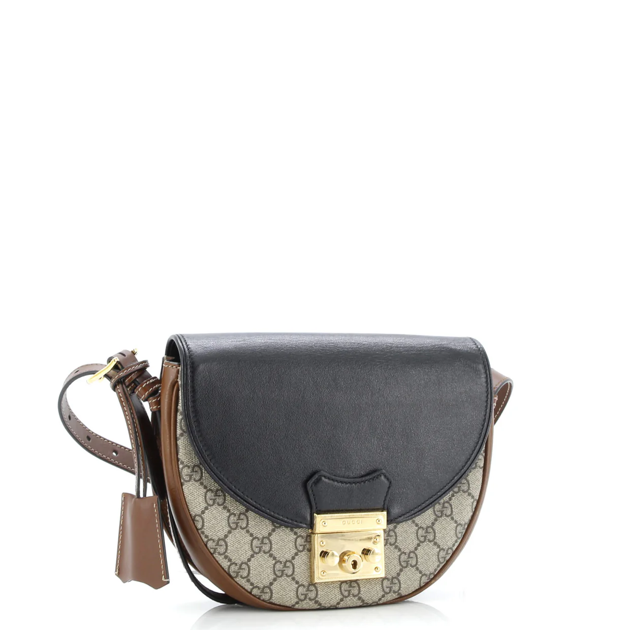 Padlock Saddle Shoulder Bag GG Coated Canvas and Leather Small - Deep Luxury