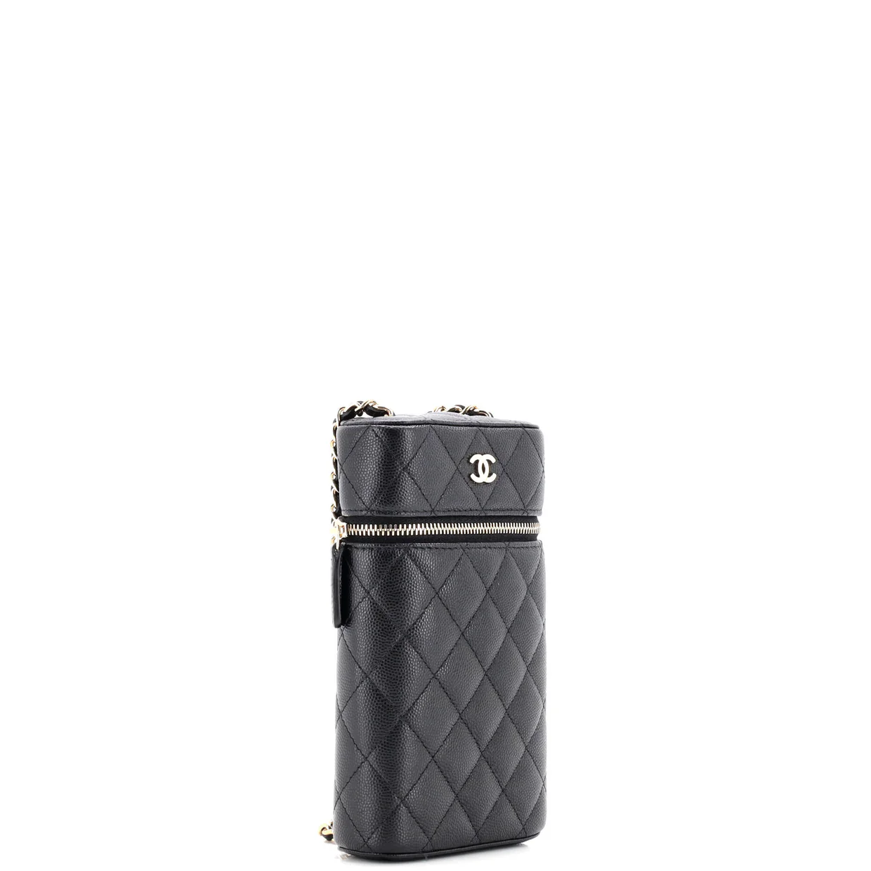 Classic Vanity Phone Holder with Chain Quilted Caviar - Deep Luxury