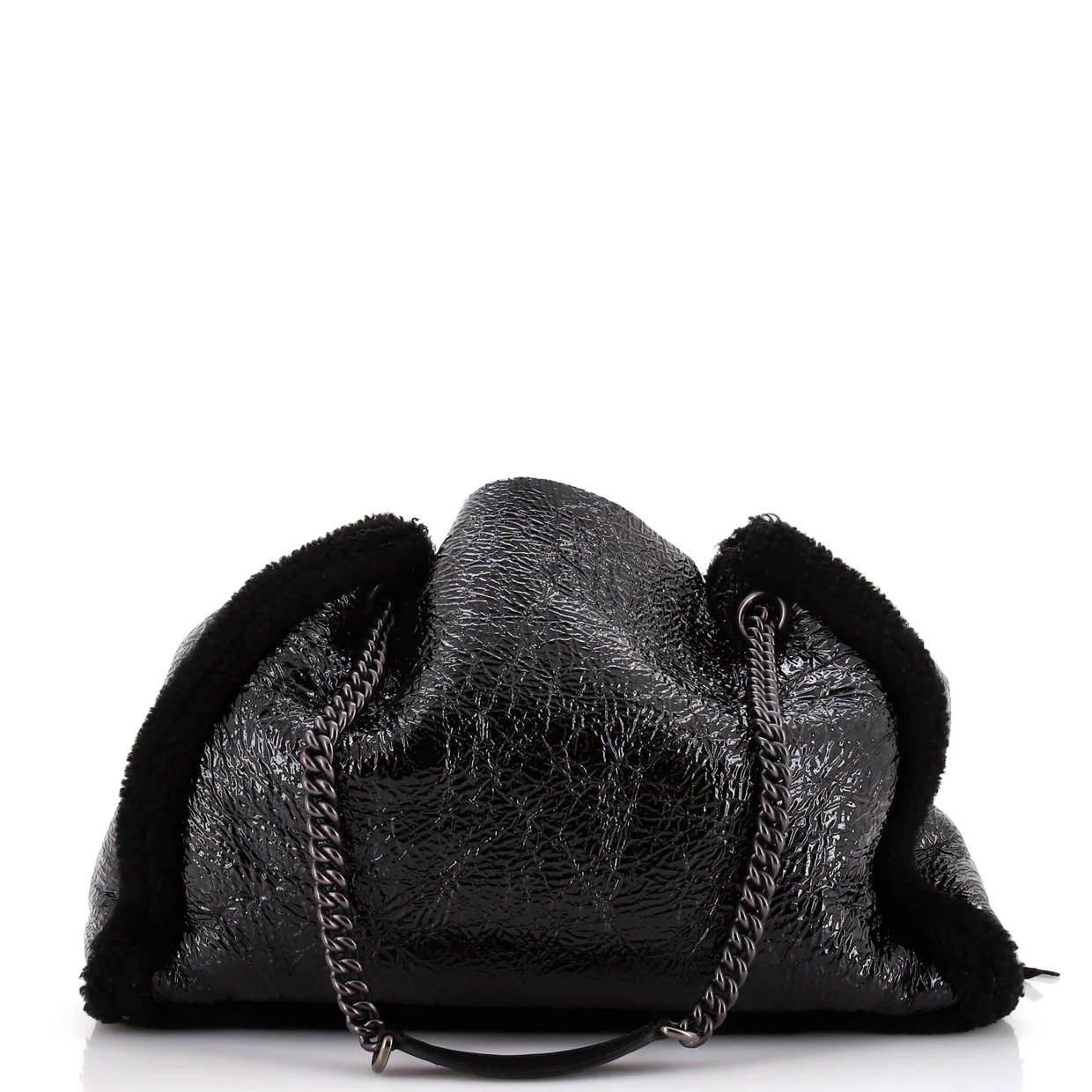 Soho Chain Strap Shoulder Bag Patent and Shearling Medium - Deep Luxury