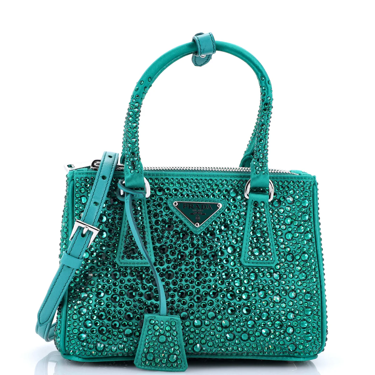 Galleria Double Zip Tote Crystal Embellished Satin Mini - Deep Luxury