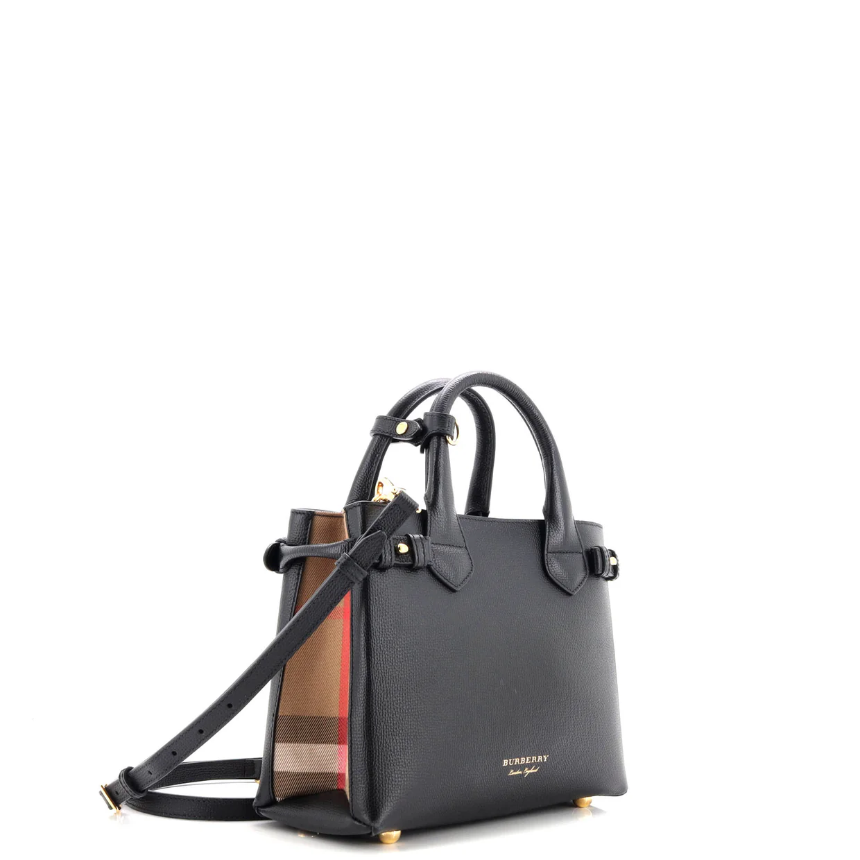 Banner Tote Leather and House Check Canvas Small - Deep Luxury