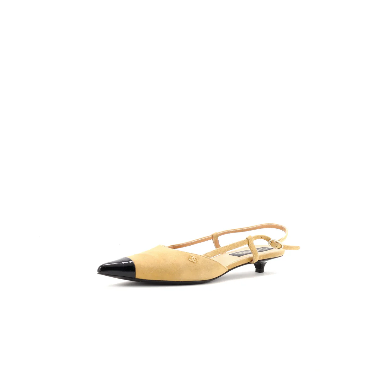 Women’s Pointed Cap Toe Slingback Kitten Heels Suede with Patent - Deep Luxury