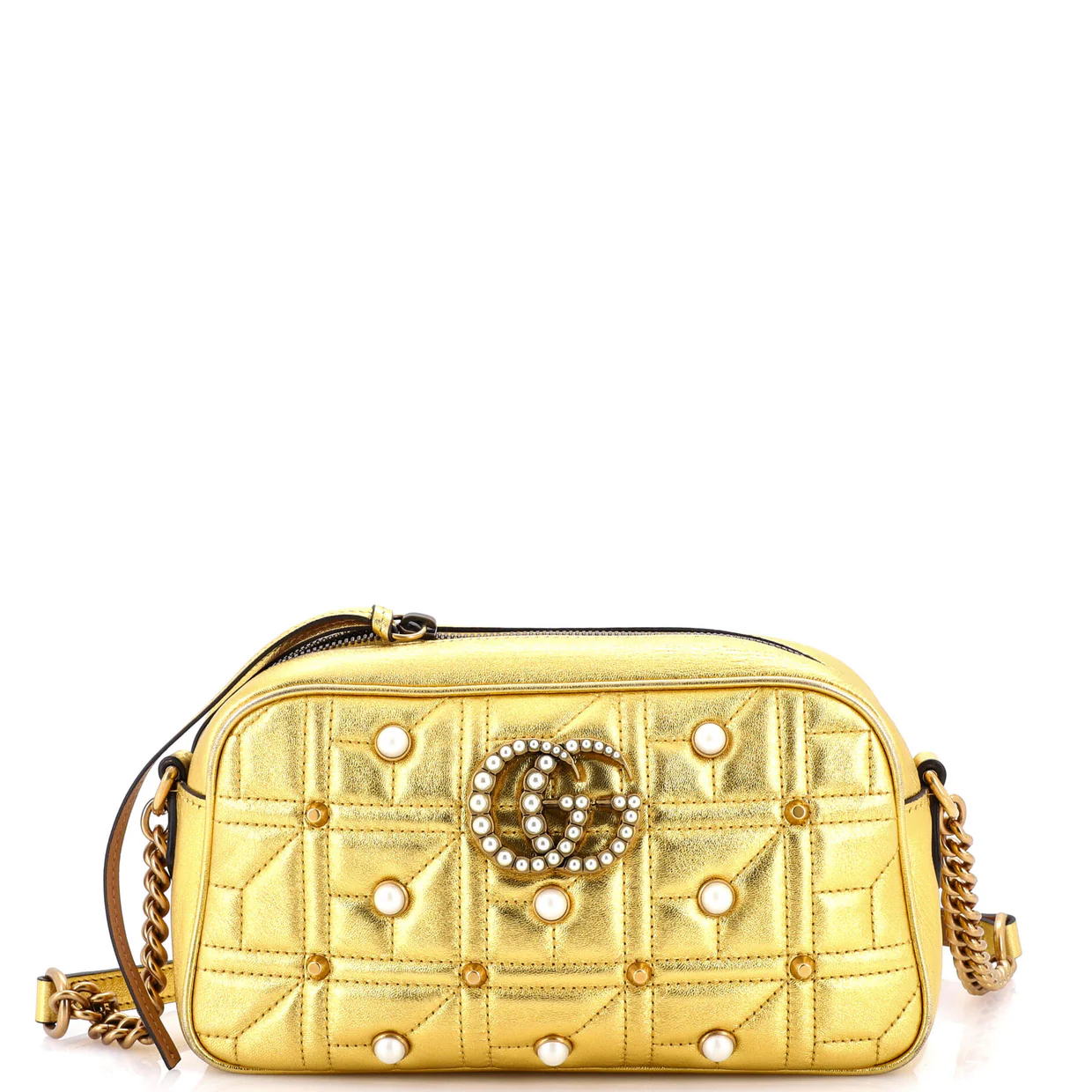 Pearly GG Marmont Shoulder Bag Embellished Matelasse Leather Small - Deep Luxury