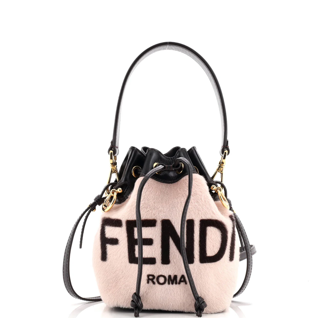 Logo Mon Tresor Bucket Bag Printed Fur with Leather Mini - Deep Luxury