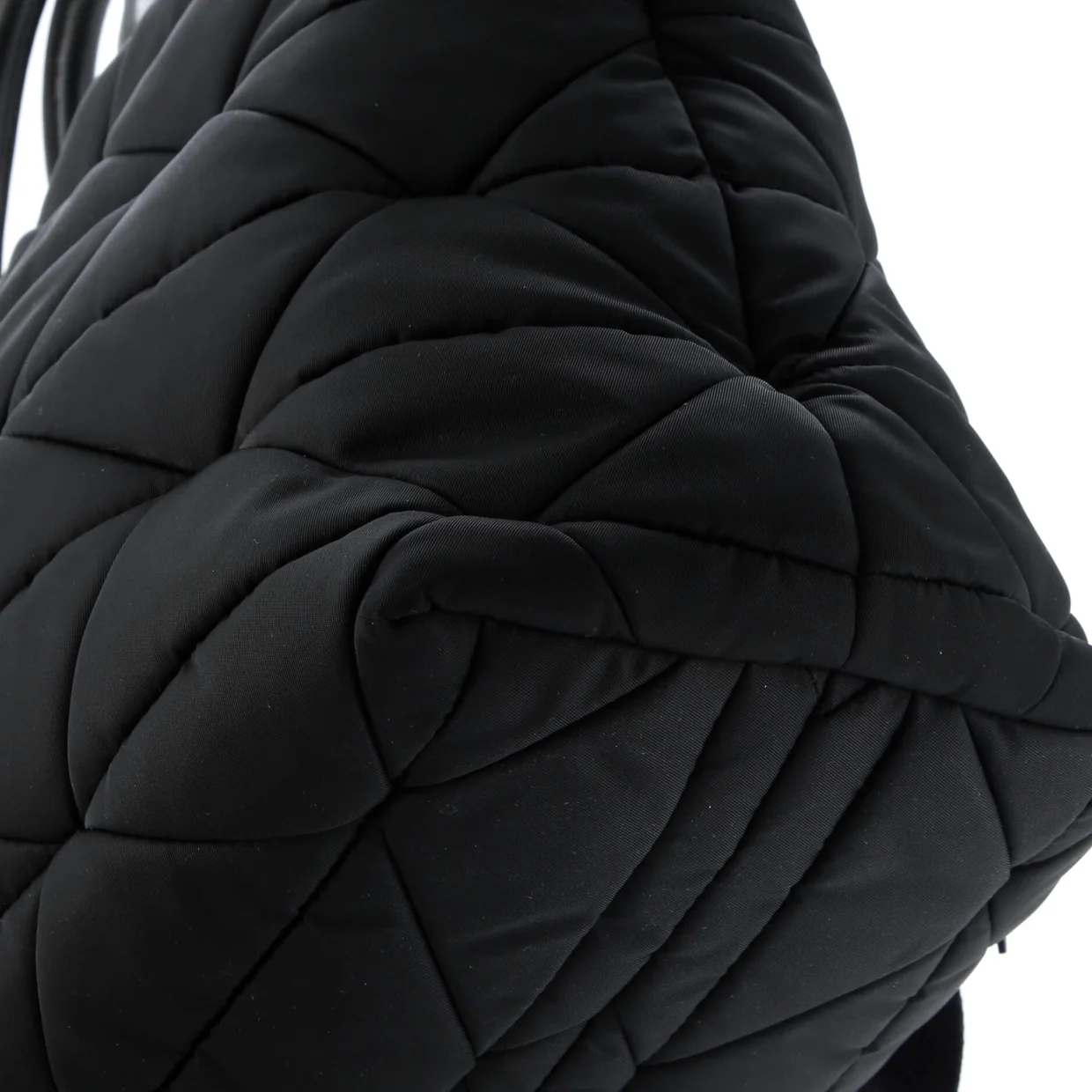 Padded Tote Bag Quilted Re-Nylon with Leather Medium - Deep Luxury