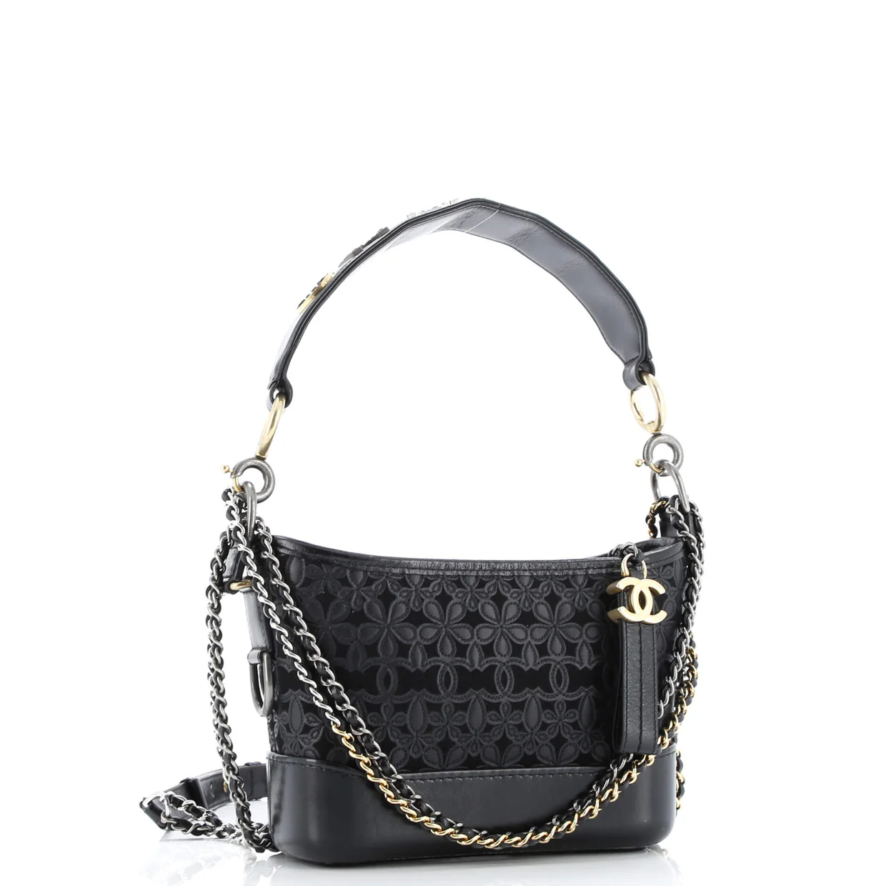 Gabrielle Hobo with Logo Handle Laser Cut Calfskin and Wool Felt Small - Deep Luxury