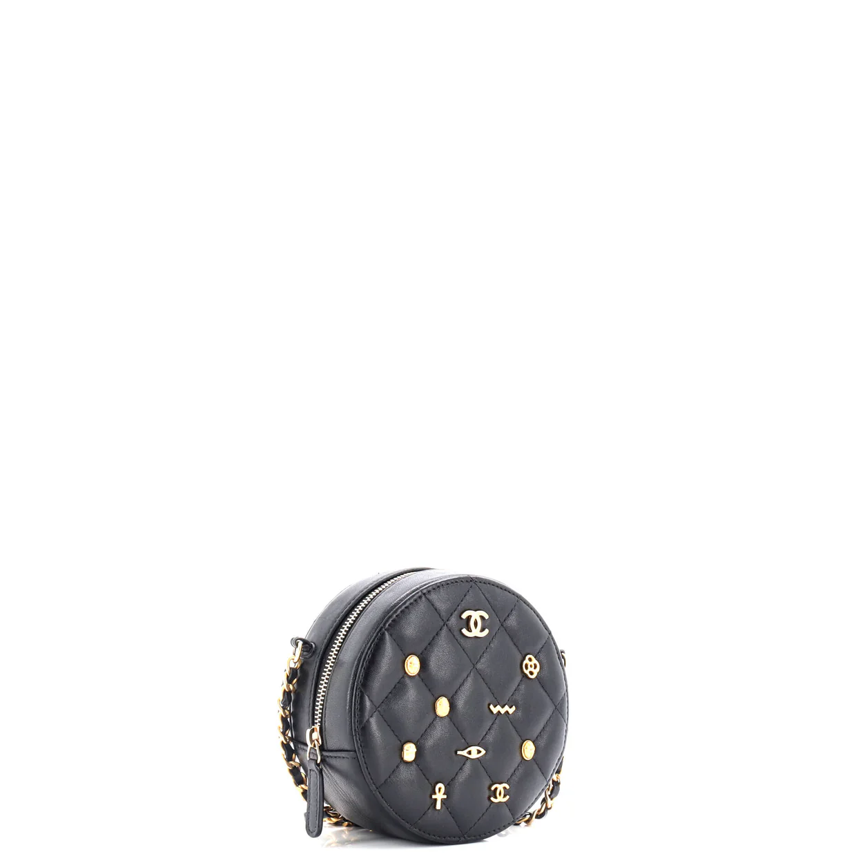 Egyptian Amulet Round Chain Clutch Quilted Calfskin Mini - Deep Luxury