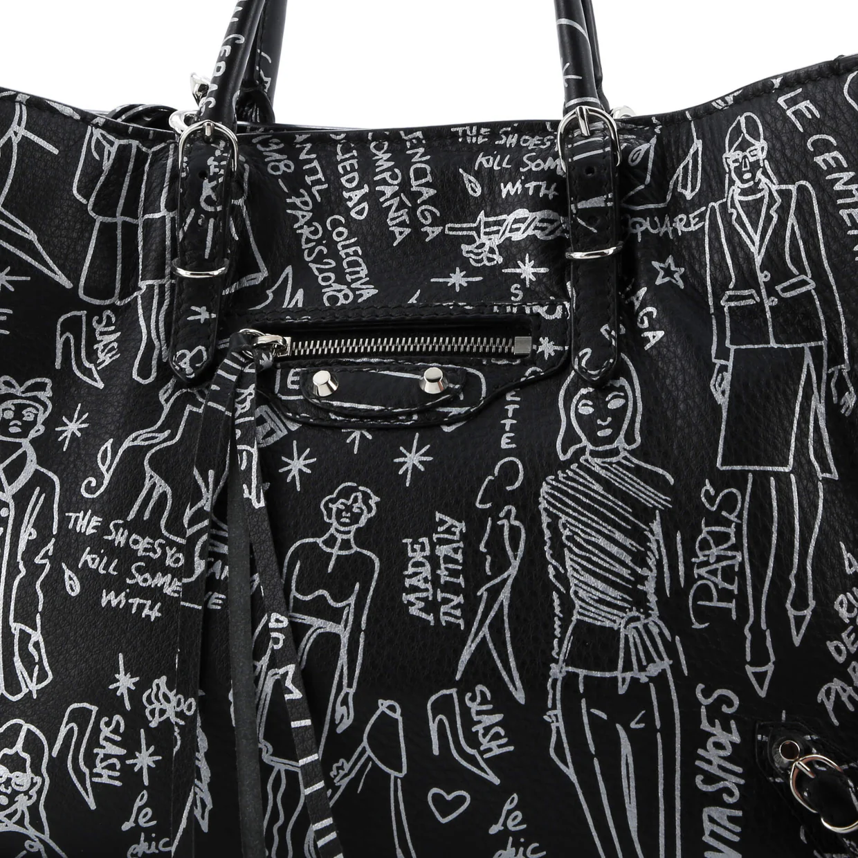 Papier Graffiti A6 Zip Around Classic Studs Bag Leather - Deep Luxury