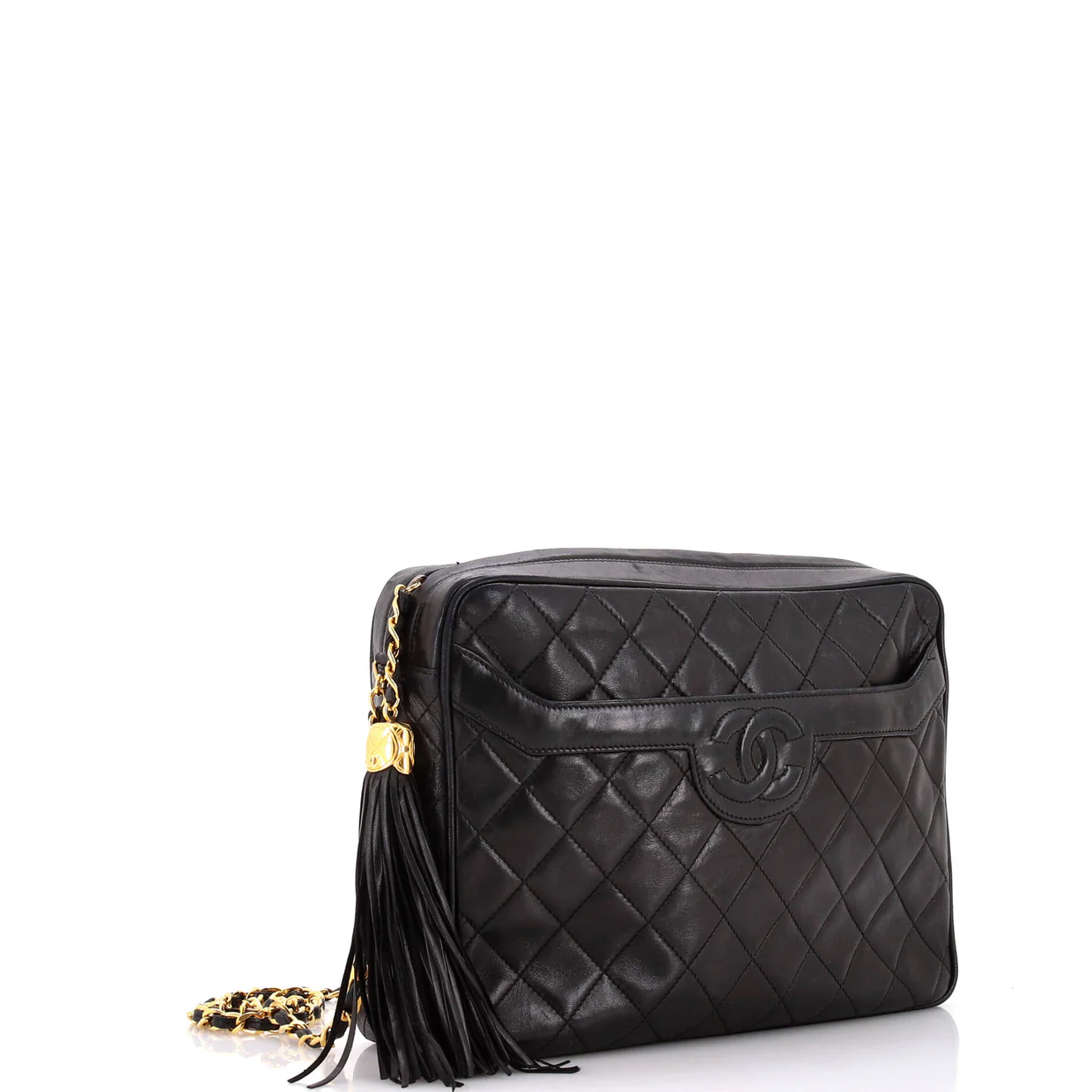 Vintage Camera Tassel Bag Quilted Leather Large - Deep Luxury