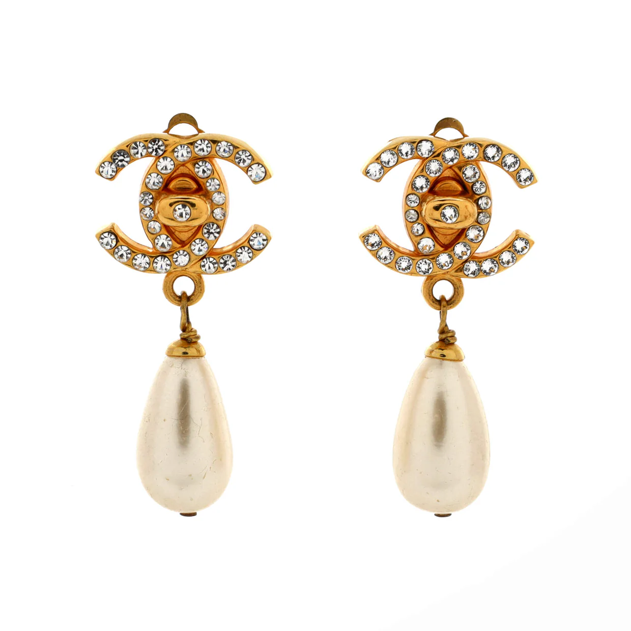 CC Teardrop Earrings Metal with Faux Pearls and Crystals - Deep Luxury