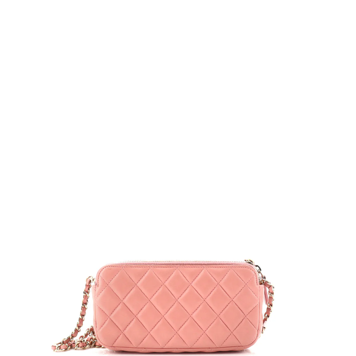 Double Zip Clutch with Chain Quilted Lambskin - Deep Luxury