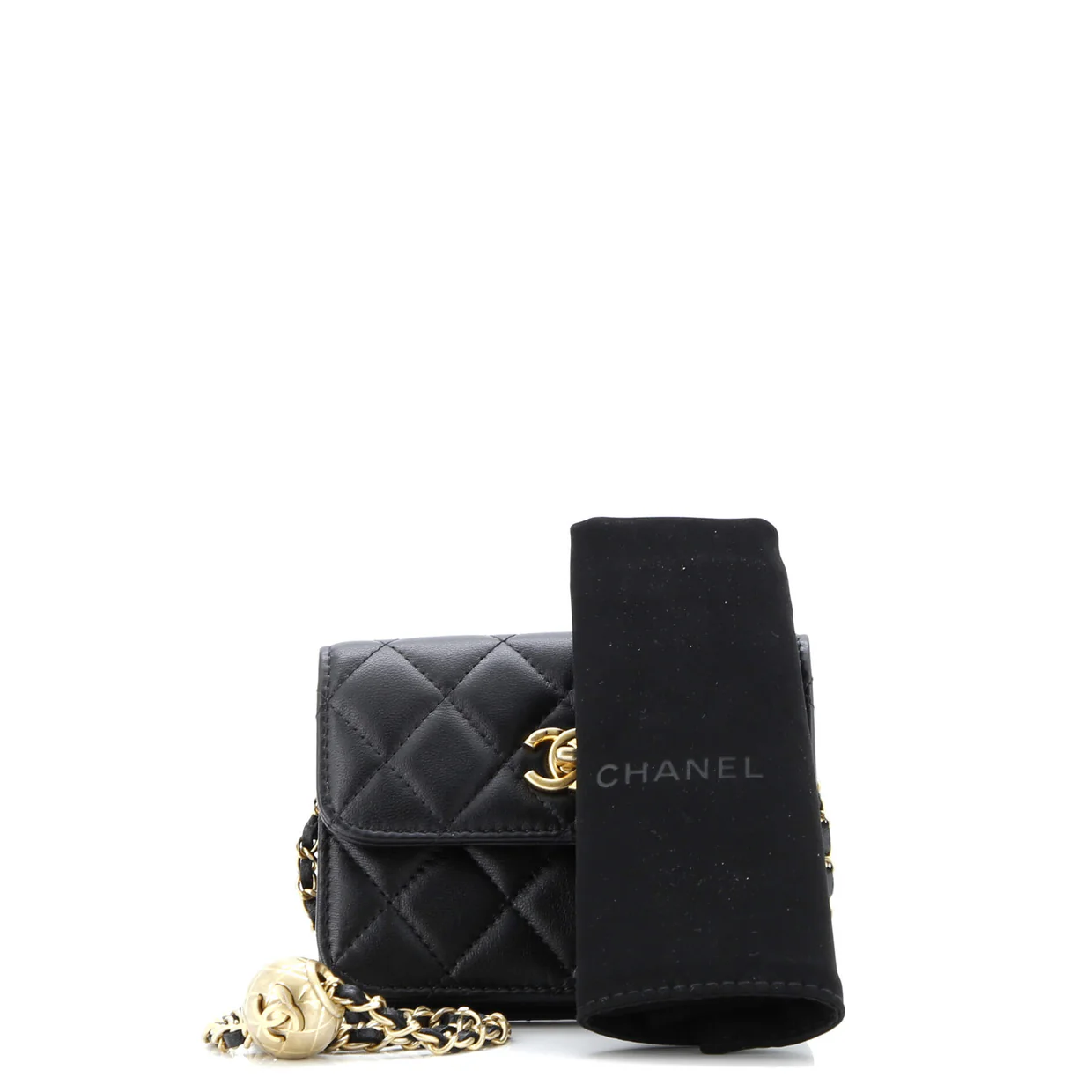 Pearl Crush Flap Clutch with Chain Quilted Lambskin Mini - Deep Luxury
