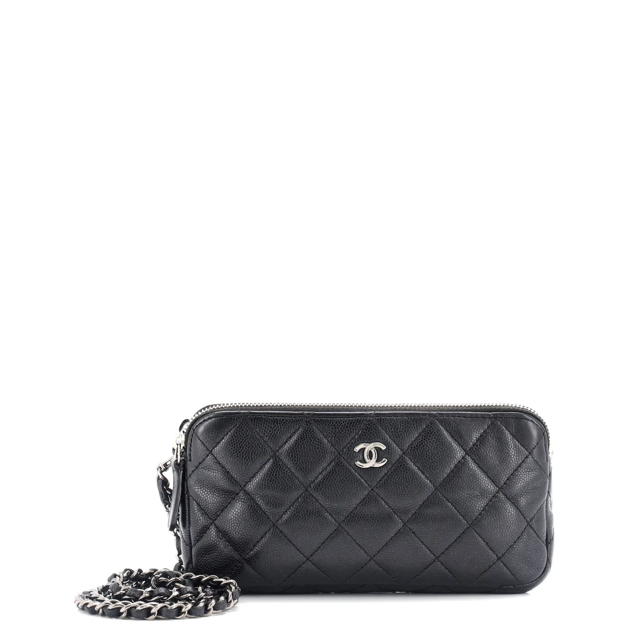 Double Zip Clutch with Chain Quilted Caviar - Deep Luxury