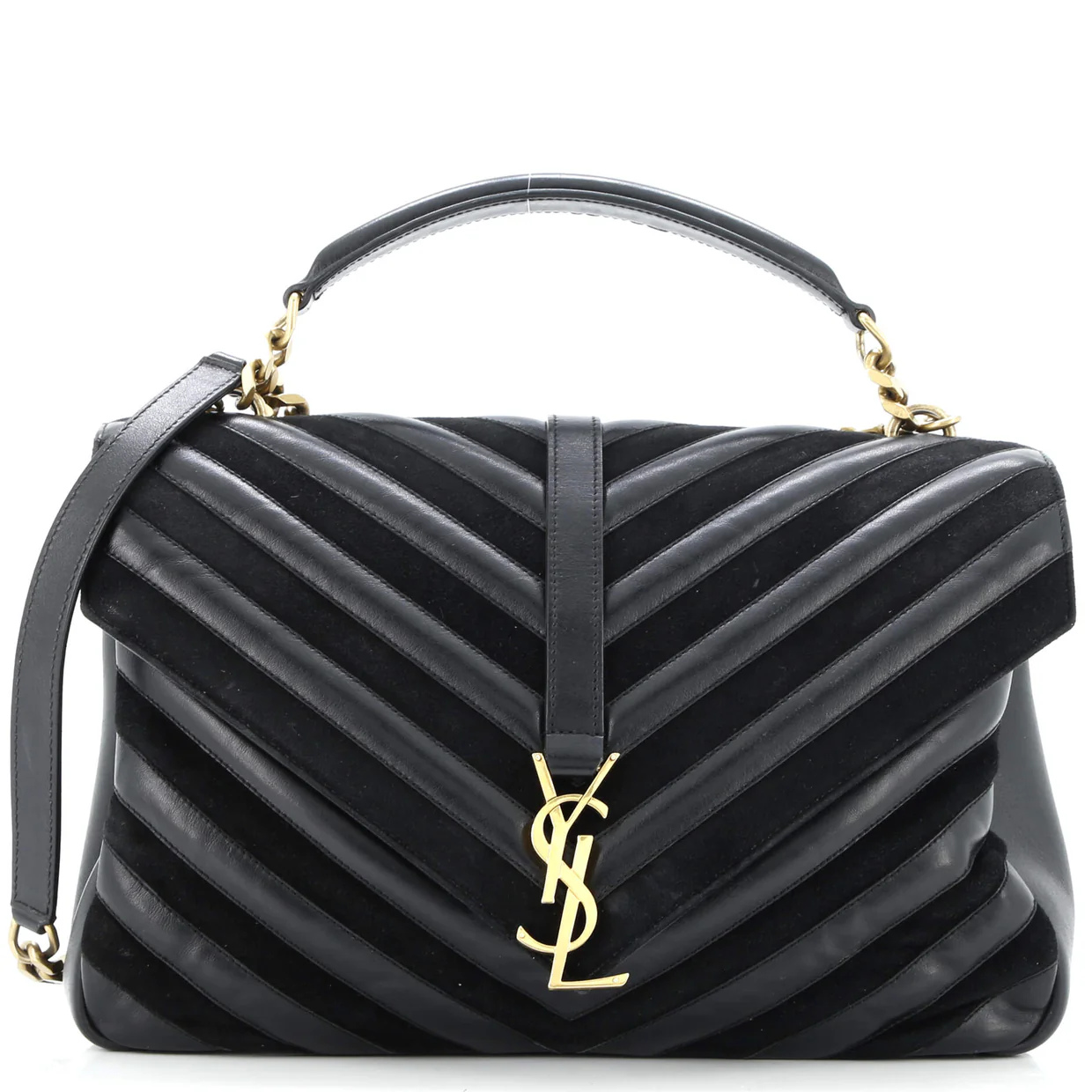 Classic Monogram College Bag Matelasse Chevron Leather and Suede Large - Deep Luxury