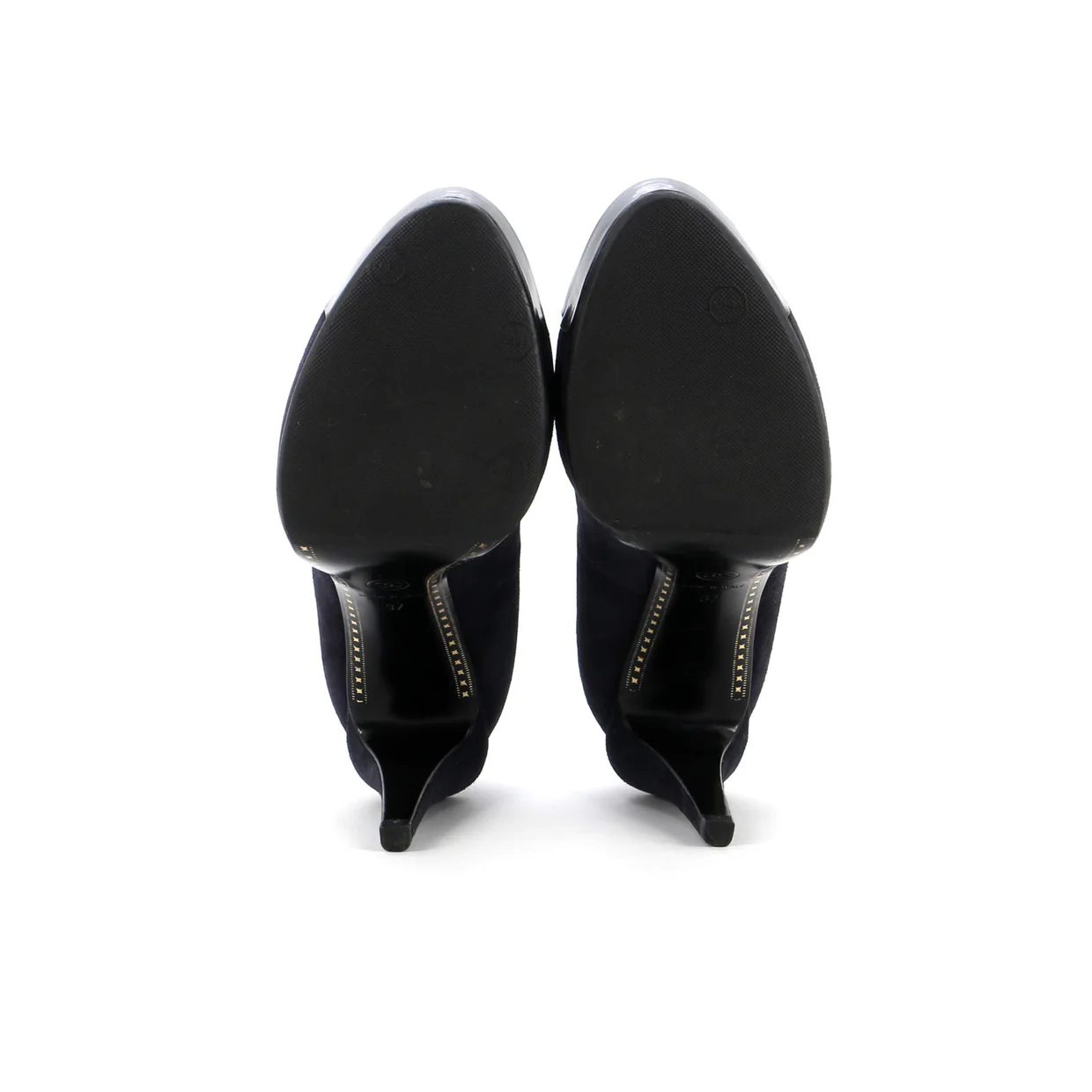 Women's CC Cap Toe Logo Heel Pumps Suede with Patent - Deep Luxury