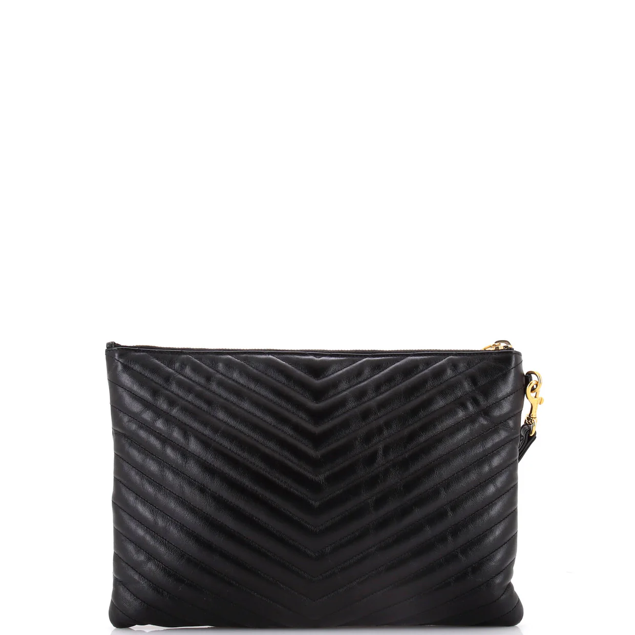 Classic Monogram Wristlet Pouch Matelasse Chevron Leather Medium - Deep Luxury