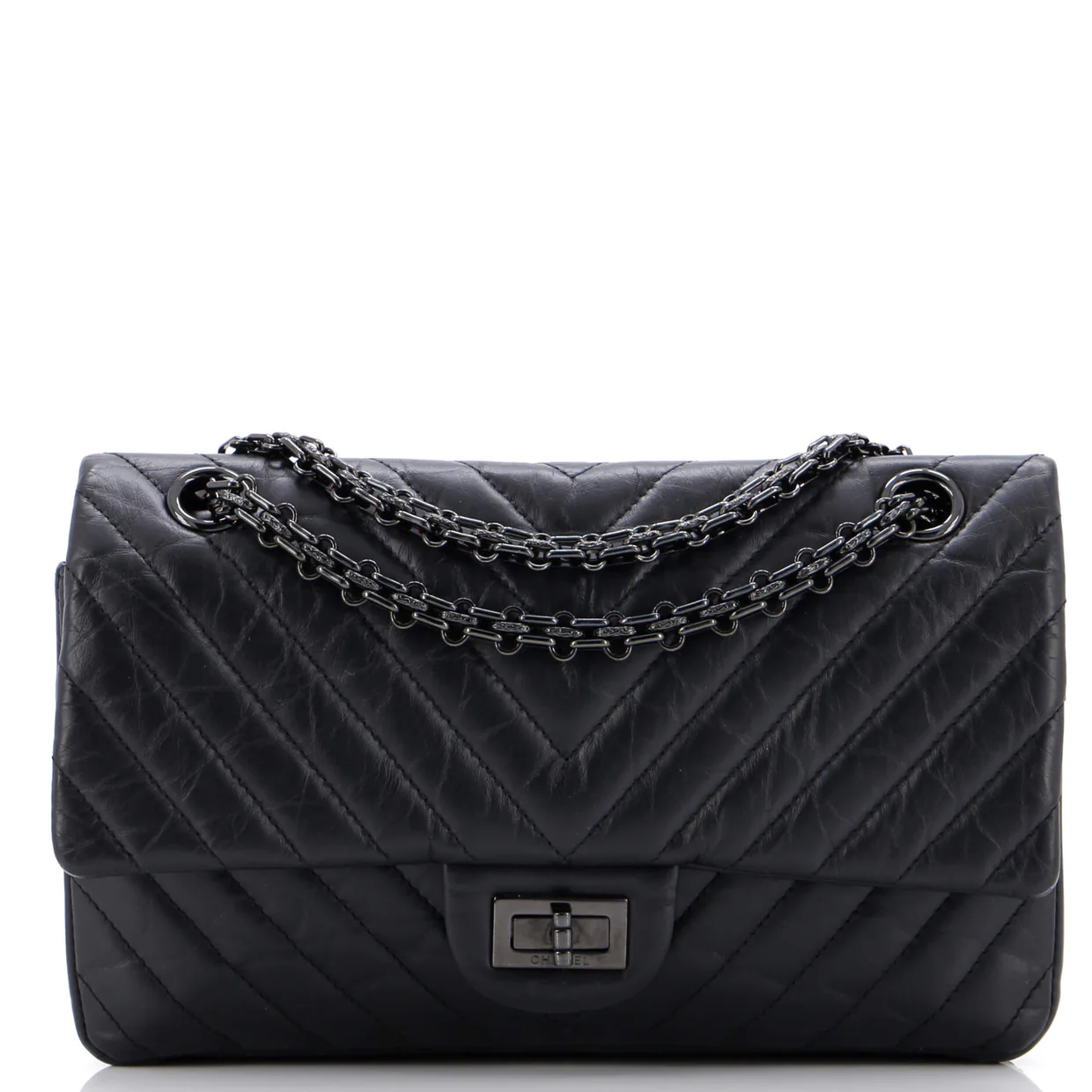 So Black Reissue 2.55 Flap Bag Chevron Aged Calfskin 225 - Deep Luxury