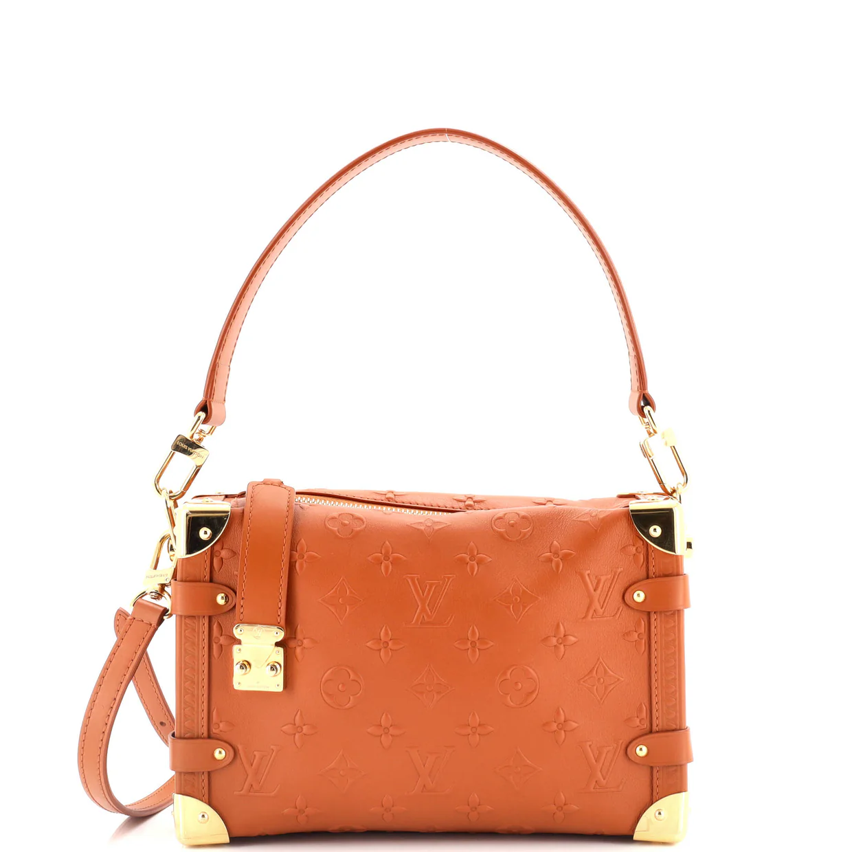 Side Trunk Handbag Debossed Monogram Leather MM - Deep Luxury