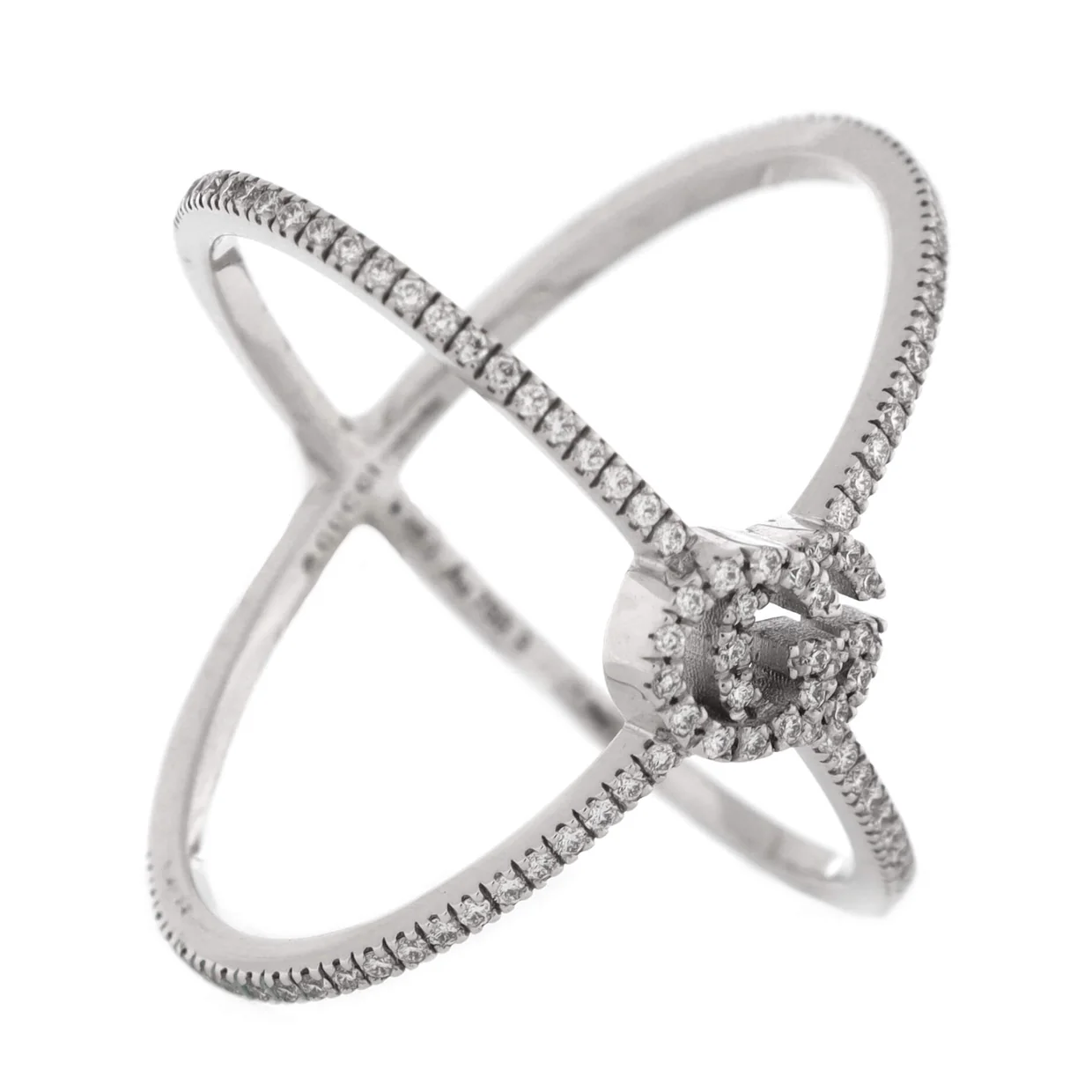 GG Running Cross Ring 18K White Gold and Pave Diamonds - Deep Luxury