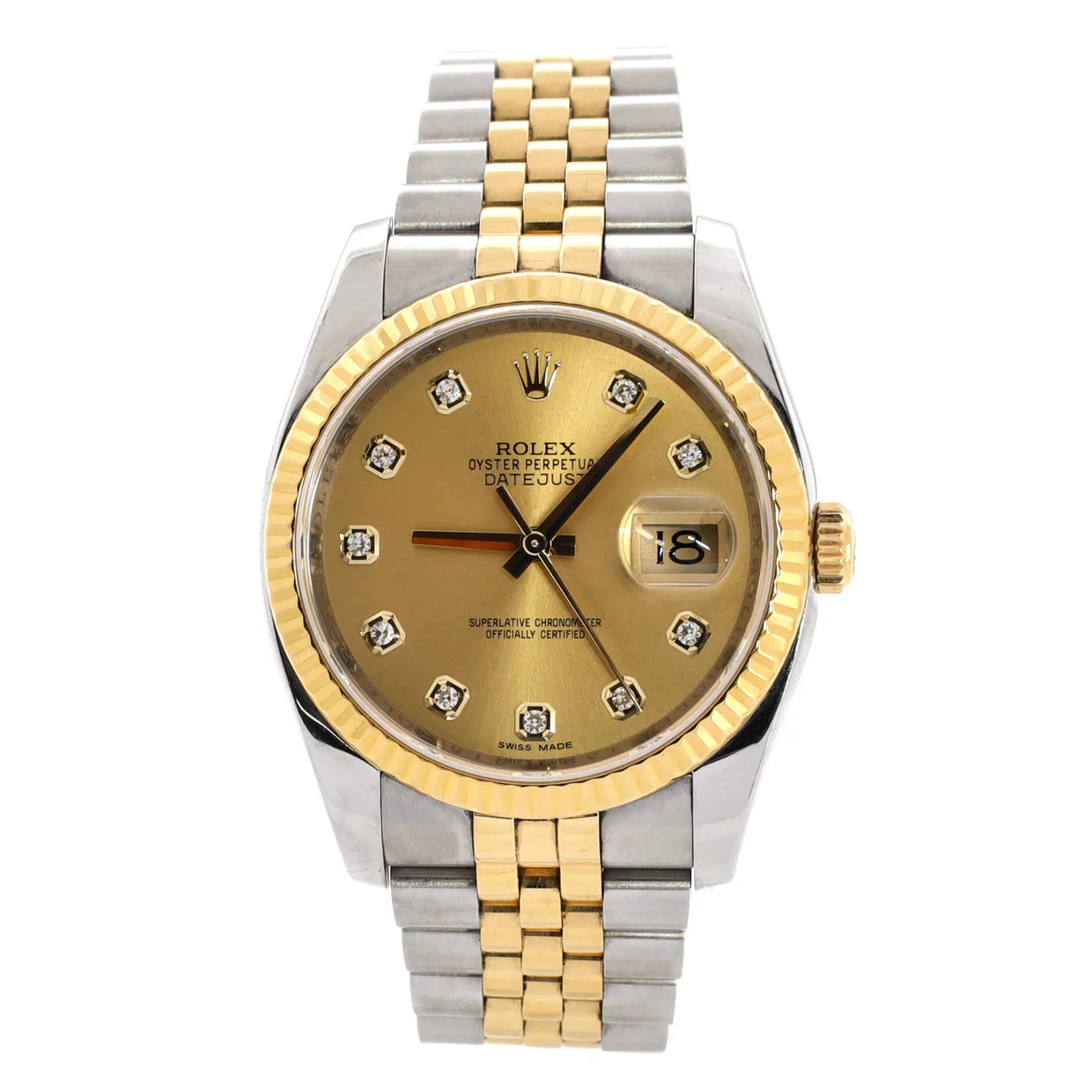 Oyster Perpetual Datejust Automatic Watch Stainless Steel and Yellow Gold with Diamond Markers 36 - Deep Luxury
