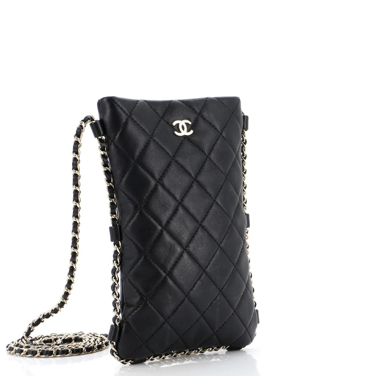 Chain Around Flat Phone Holder Crossbody Quilted Lambskin - Deep Luxury
